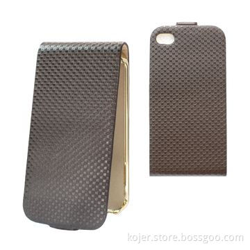 High-end/Luxe Leather Flip Cases for iPhone 4/4S, with Electroplating Built-in Holder